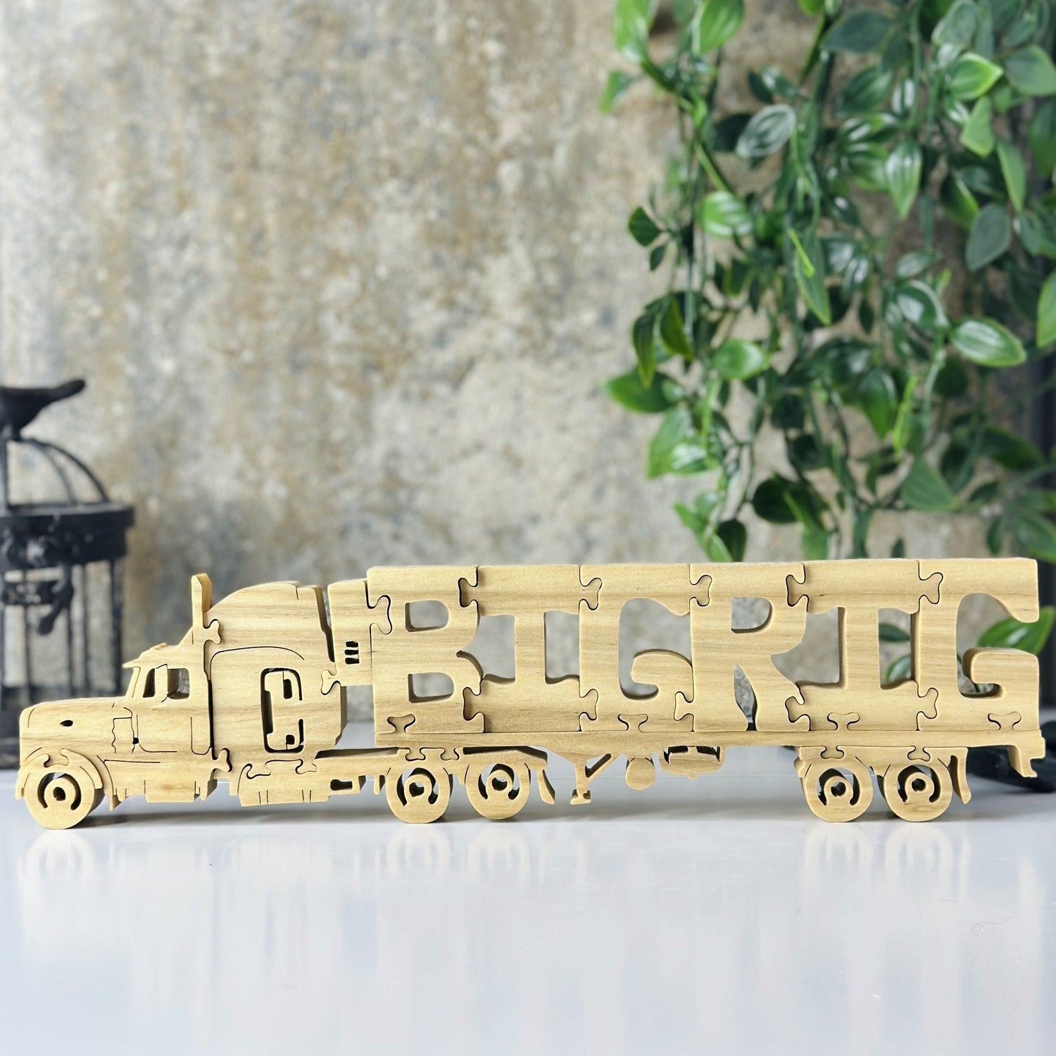 Hand Crafted 18 Wheeler Wooden Puzzle, Front View