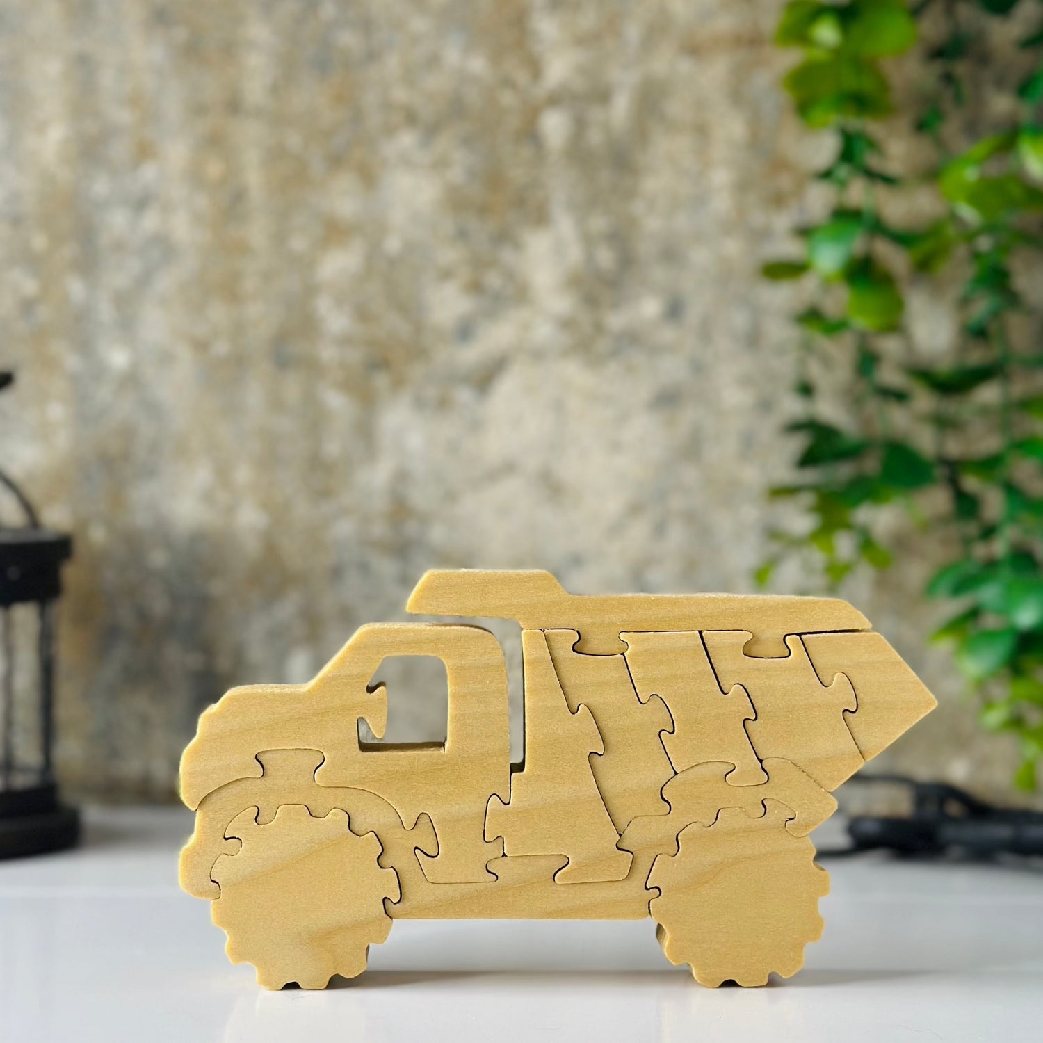 Dump Truck Wooden Puzzle for Kids, Front View