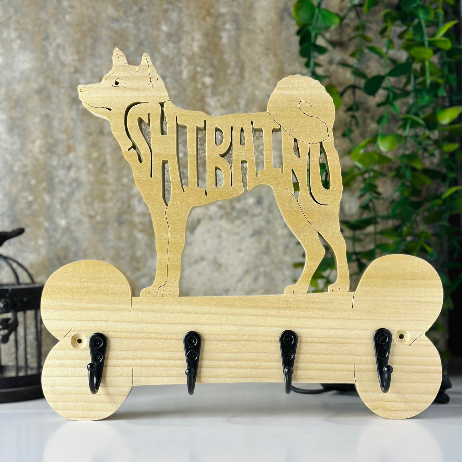 Shiba Inu Wooden Wall Hook, Front View
